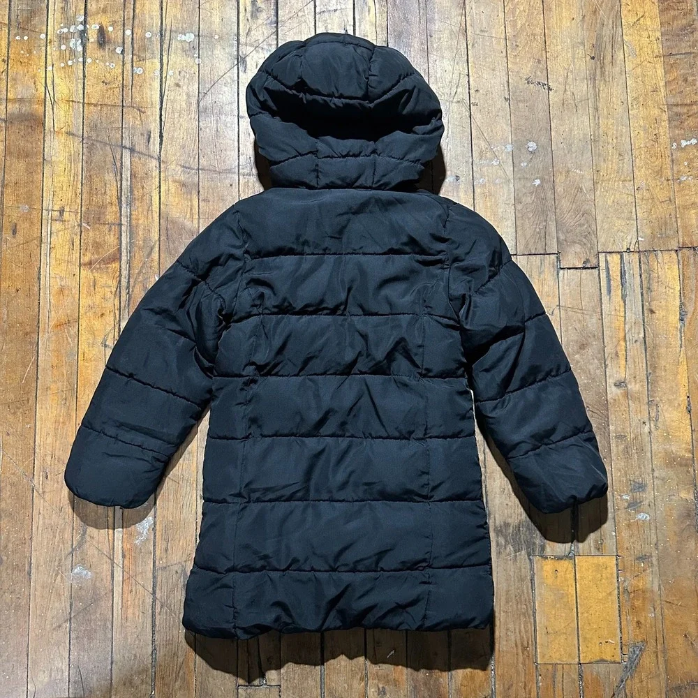 Gap‎ Parka Jacket Kids Small Black Regular Fit Long Sleeve Hooded Full Zipper